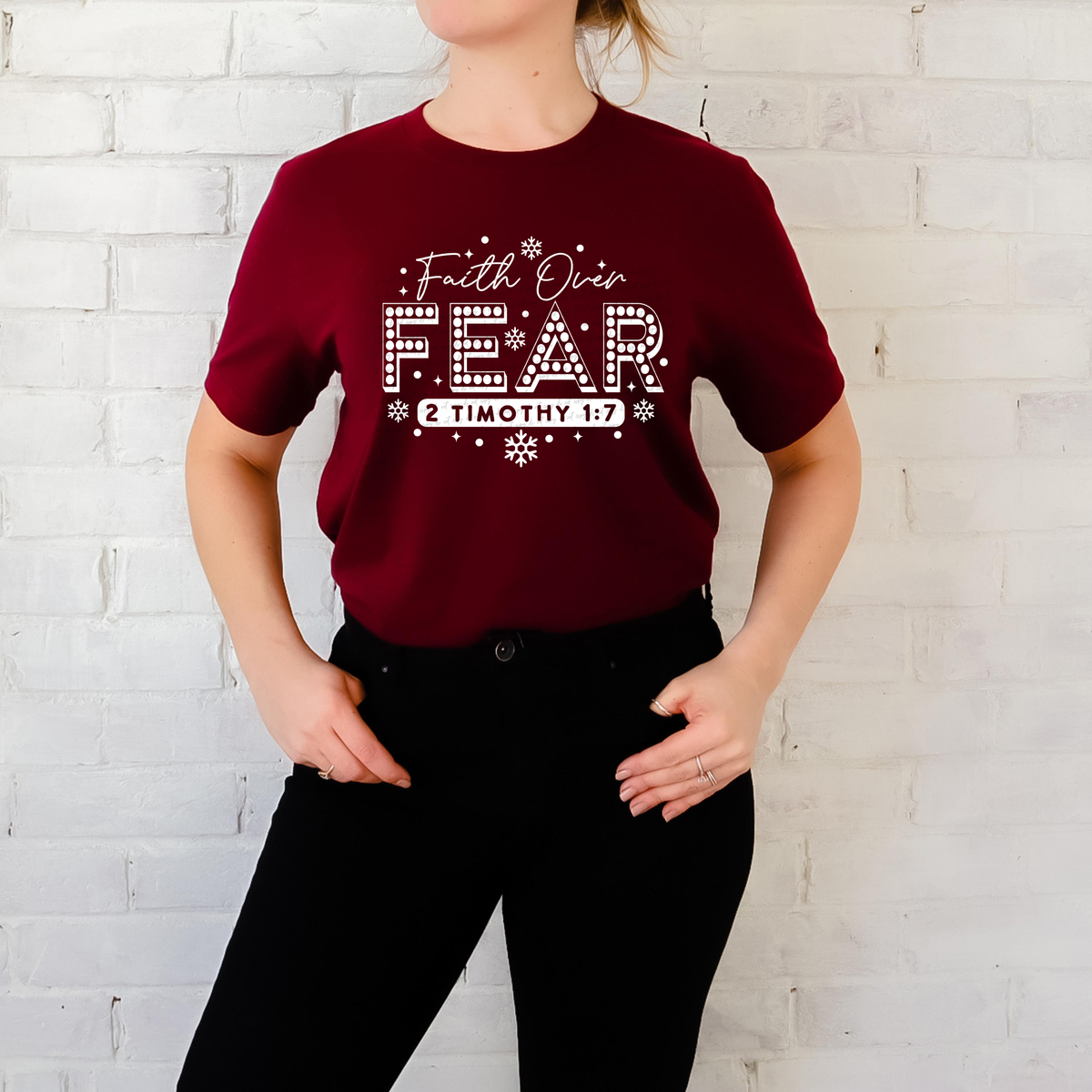 Faith Over Fear 2 Timothy 1:7 White 76122 DTF Transfer