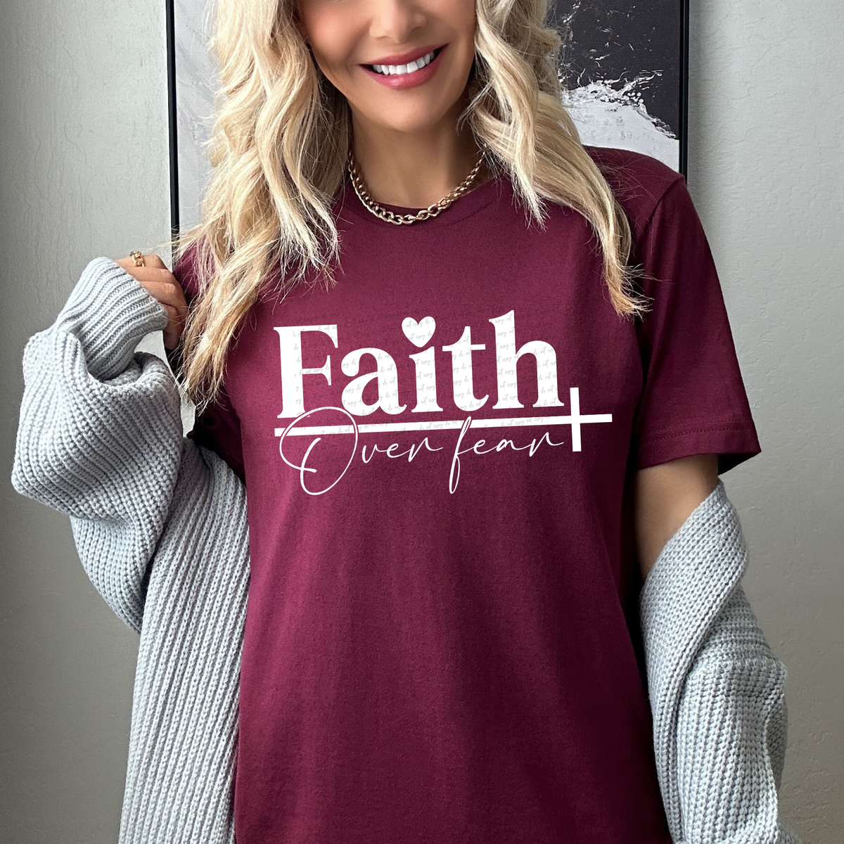 Faith Over Fear White Cross 76326 DTF Transfer