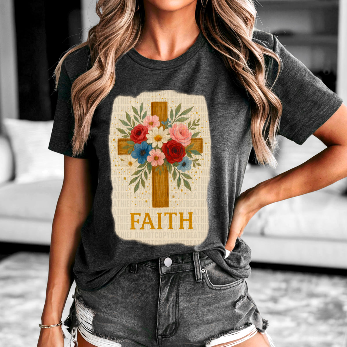 Faith Cross Florals (SDD) DTF transfer