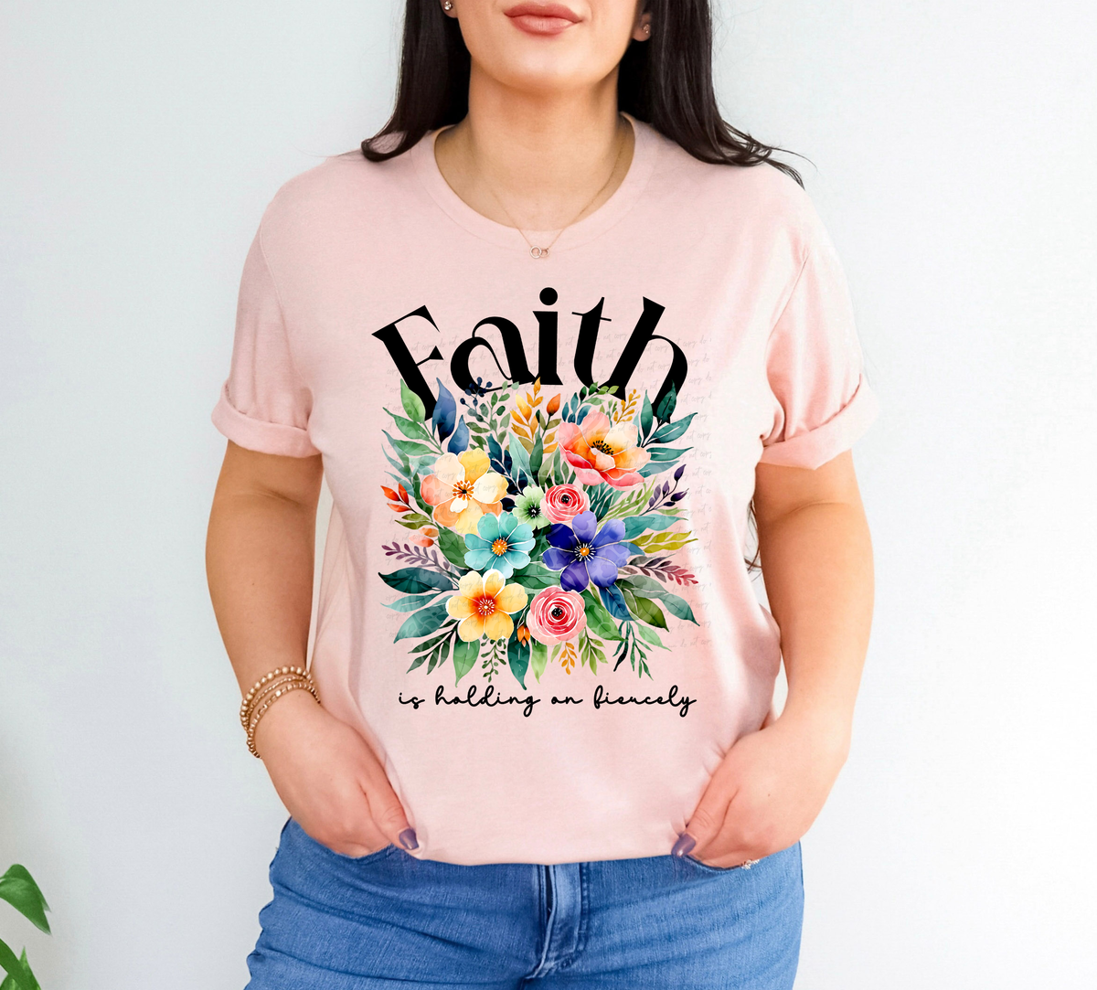 Faith is Holding on Fiercely Blue Floral 111757 DTF transfer