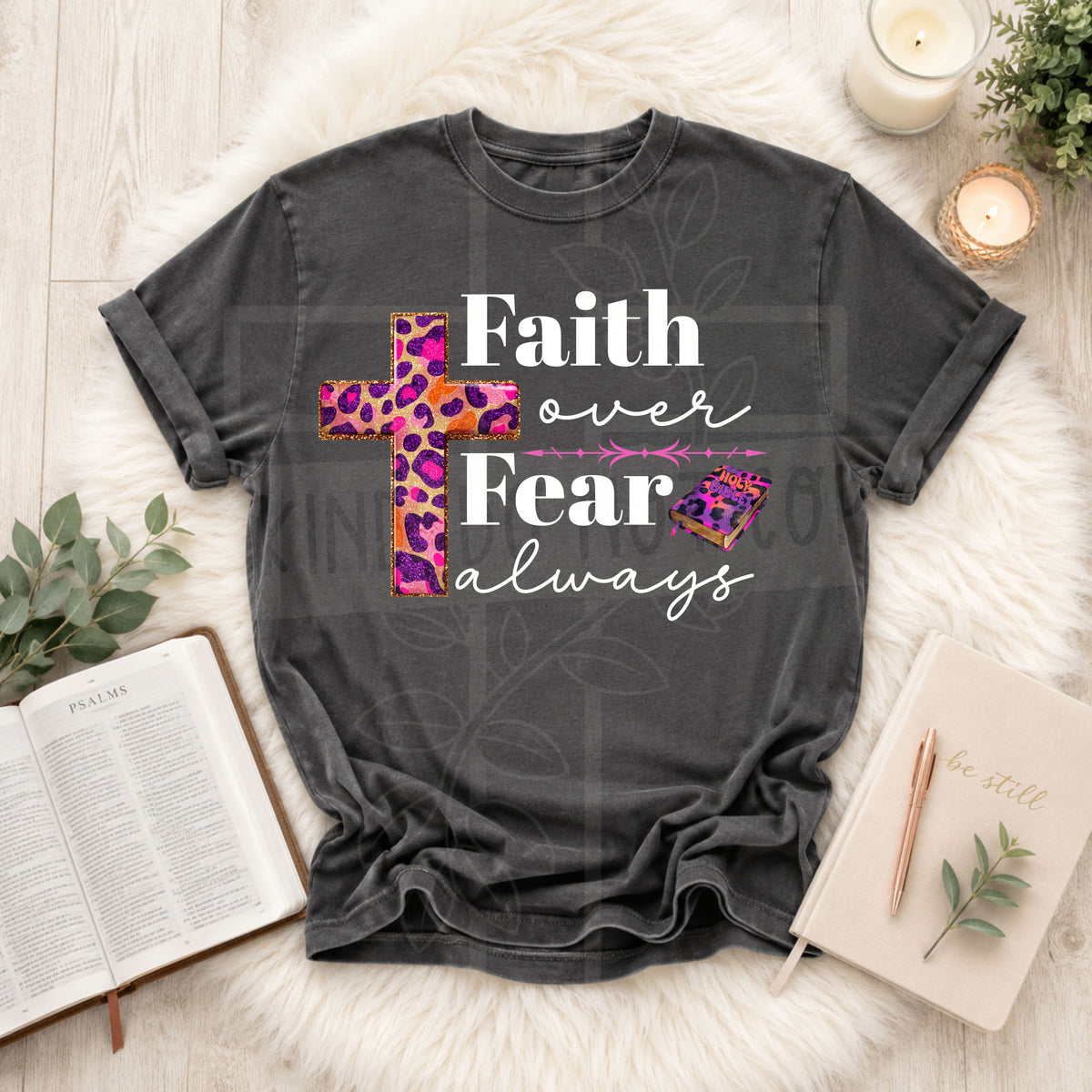 Faith over fear pink leopard cross DTF Transfer