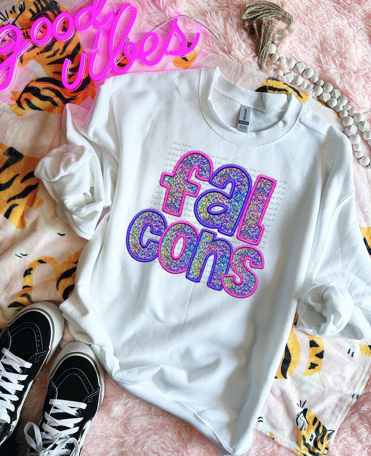 Falcons Faux Embroidery Pink Blue 76052 DTF Transfer