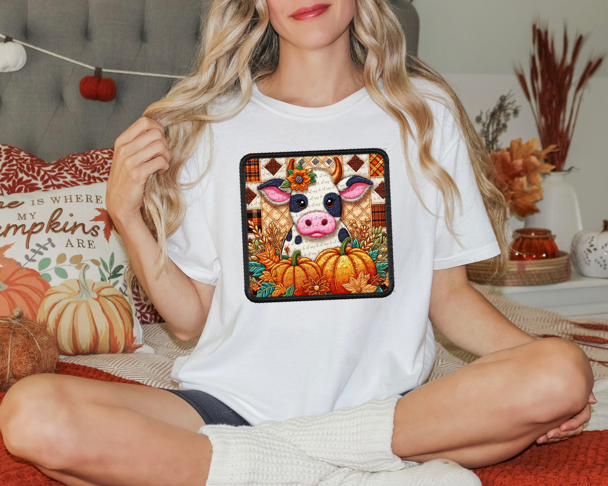 Fall Cow with Plaid Patterns and Pumpkins 57391 DTF transfer