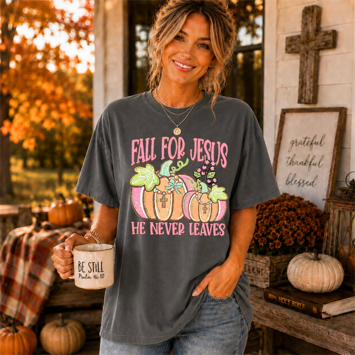 Fall for Jesus he never leaves colorful pumpkins (SDD) DTF Transfer