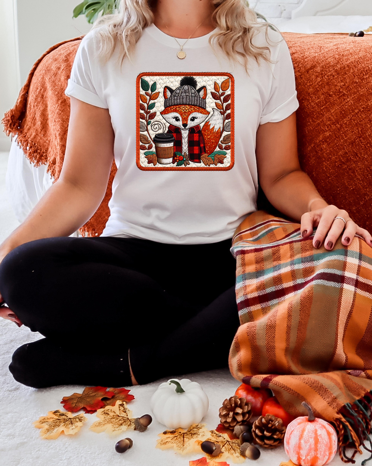 Fall Fox With Coffee 57392 DTF transfer