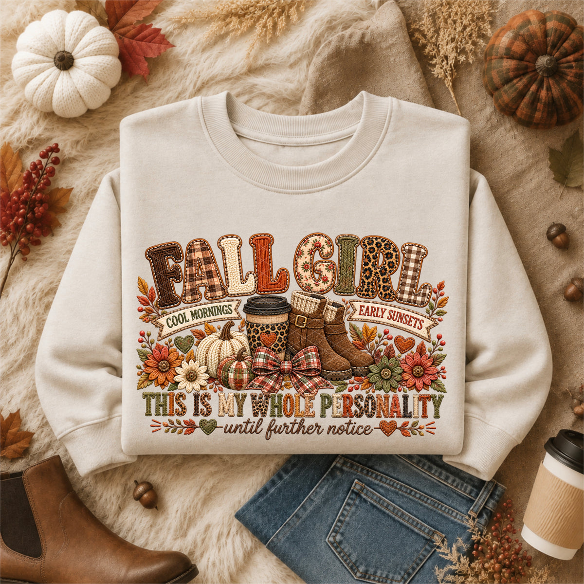 Fall girl faux fabric (SDD) DTF Transfer