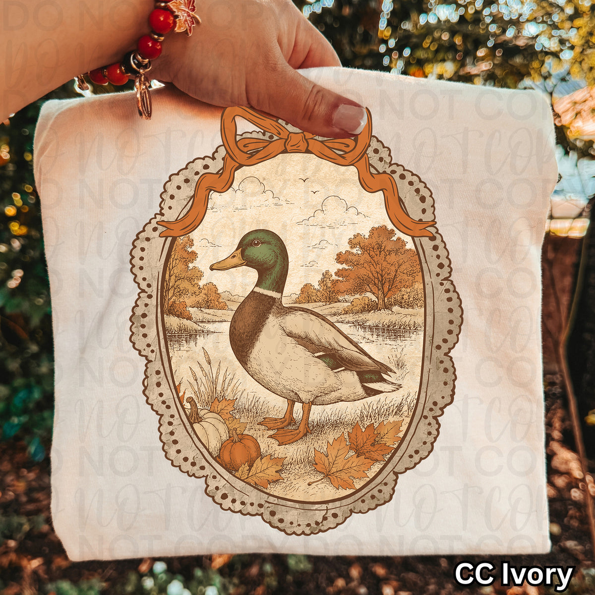 Mallard oval fall frame with orange bow (UAC) DTF Transfer
