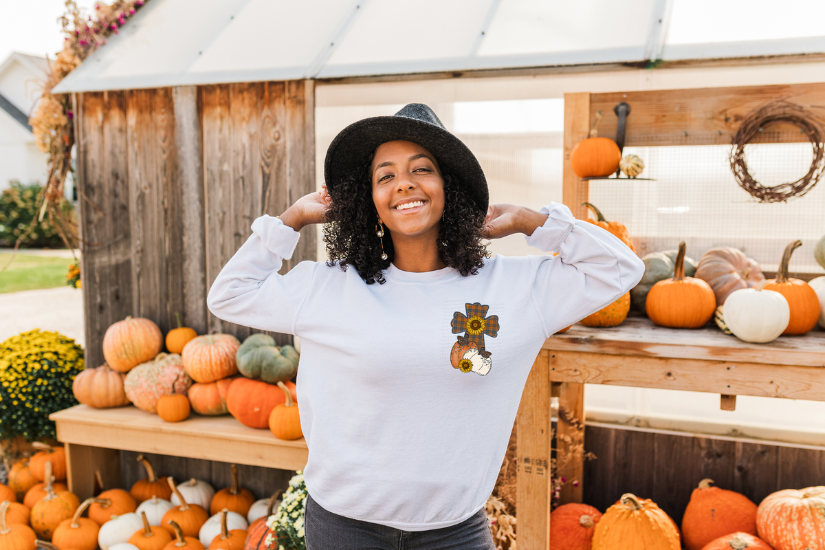 Fall Plaid Cross Pumpkins Pocket Print 114824 DTF transfer