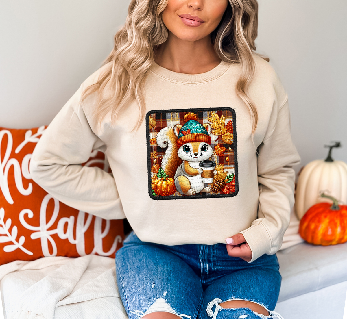Fall Squirrel with Coffee 57395 DTF transfer