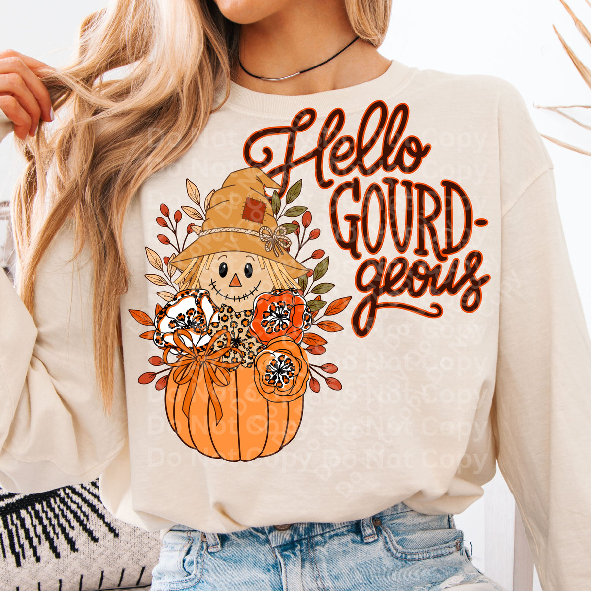 Hello gourd-geous skeleton in floral pumpkin (Irene) DTF Transfer
