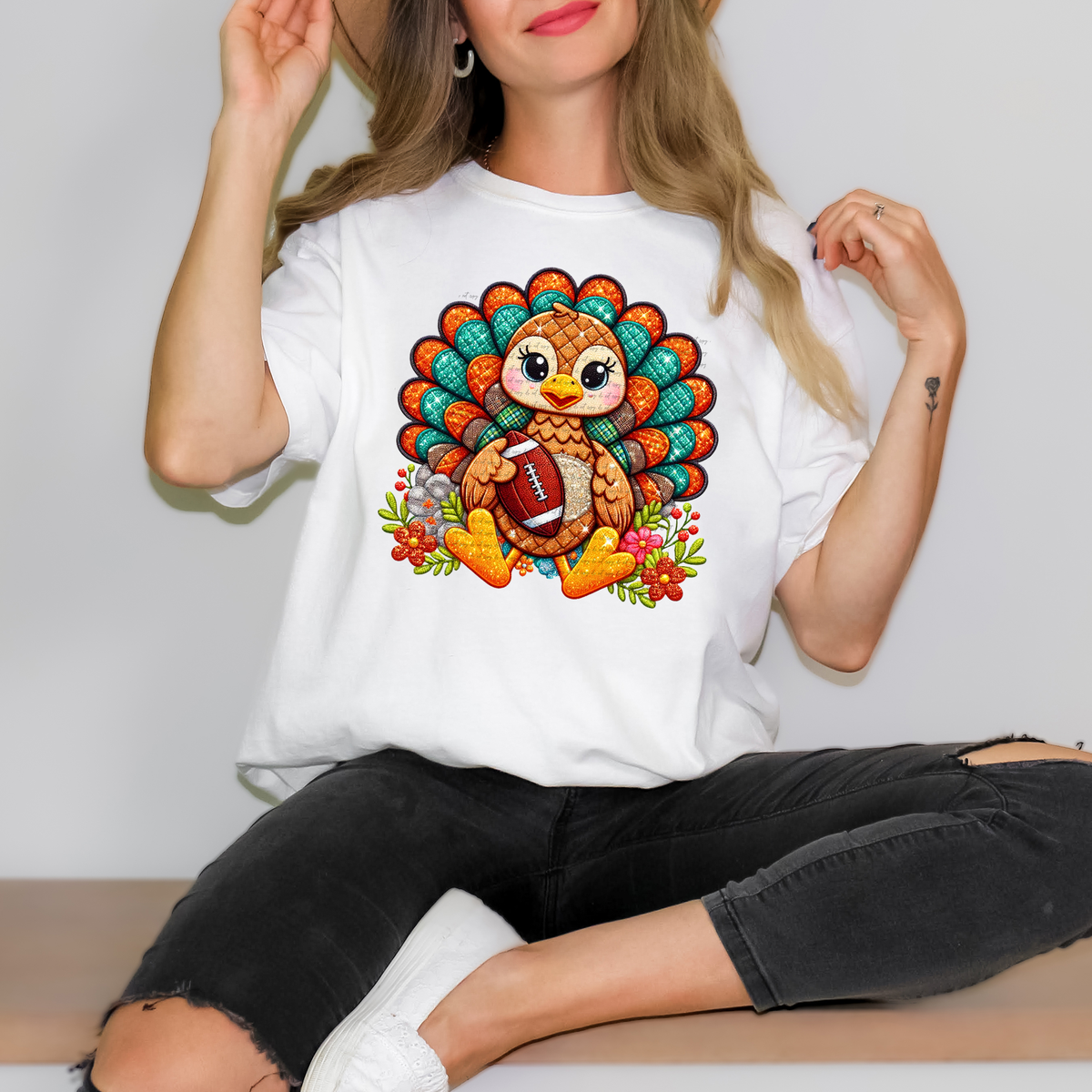 Fall Turkey with Pumpkins and Football 57396 DTF transfer