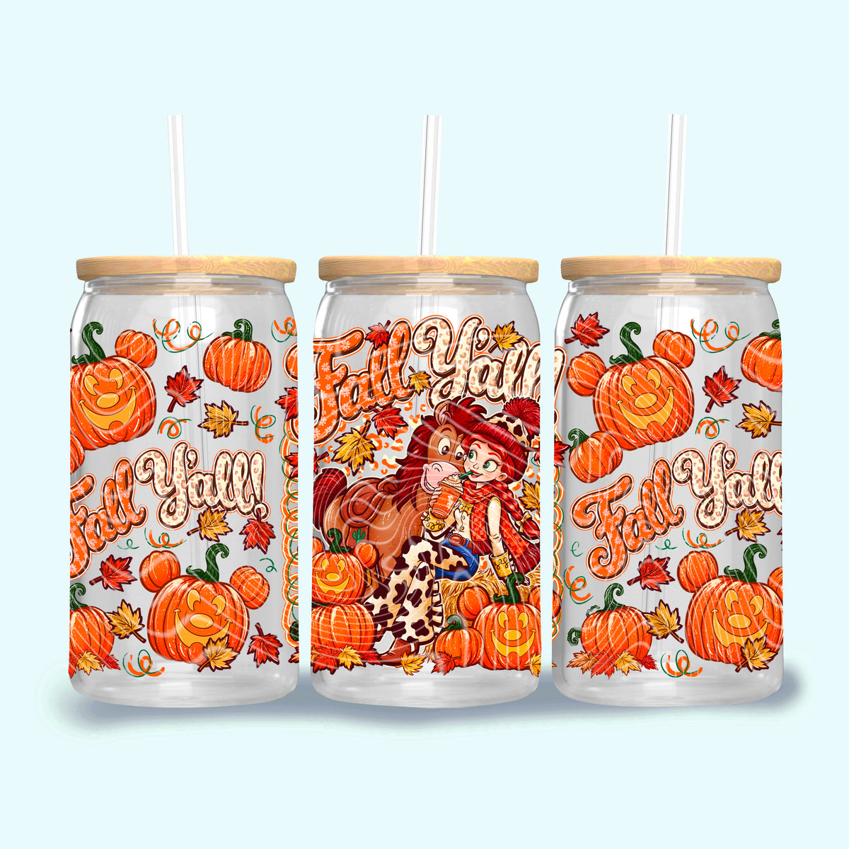 Fall y'all cowgirl and horse mouse pumpkins (Gravitee) UV DTF WRAP
