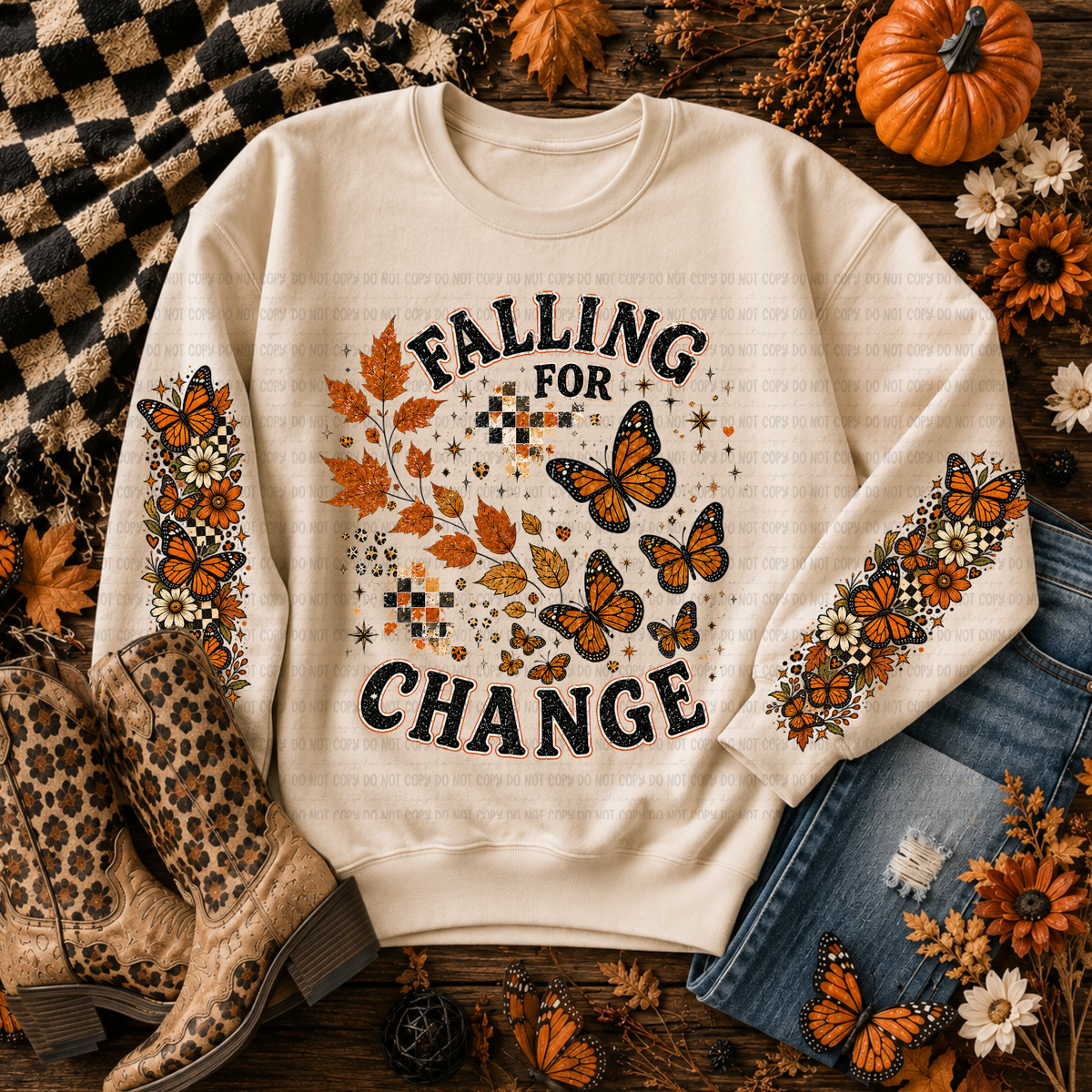 Falling for change butterflies (FRONT ONLY) (Revel) DTF Transfer
