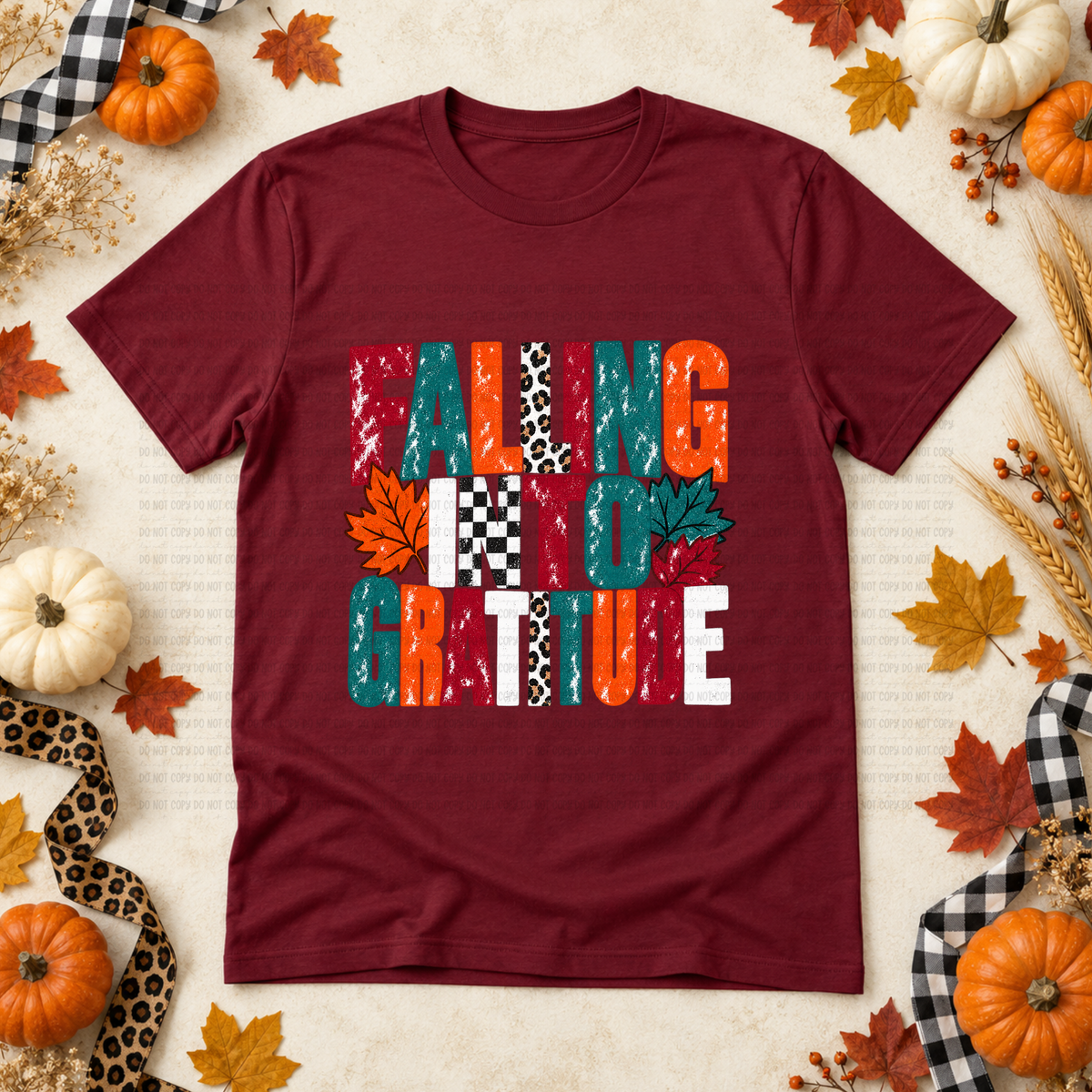 Falling into gratitude with leaves (Revel) DTF Transfer