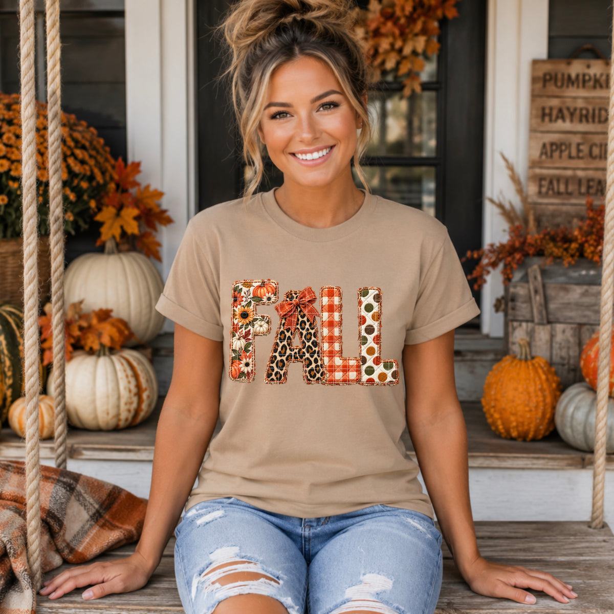 Fall with flowers pumpkins, cheetah, checked, and dots   (SDD) DTF Transfer
