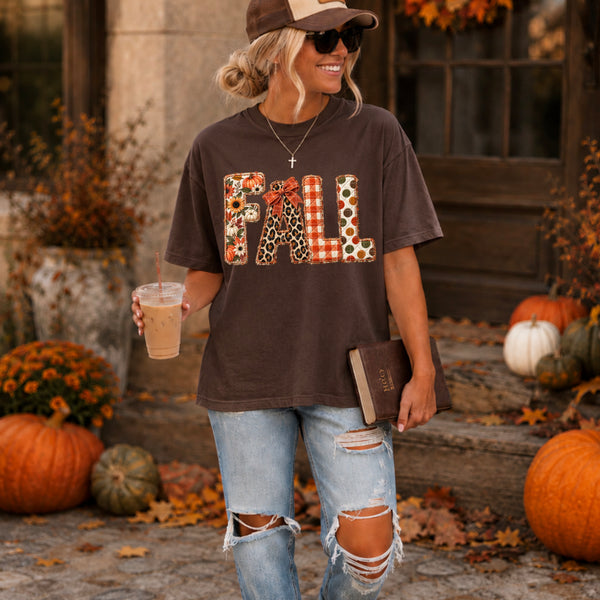 Fall with flowers pumpkins, cheetah, checked, and dots   (SDD) DTF Transfer