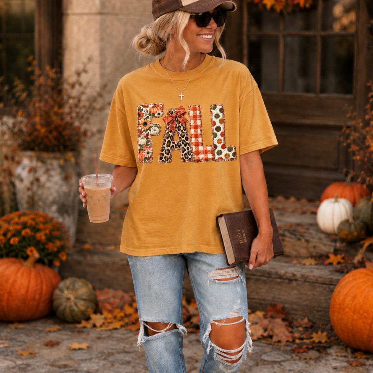 Fall with flowers pumpkins, cheetah, checked, and dots   (SDD) DTF Transfer