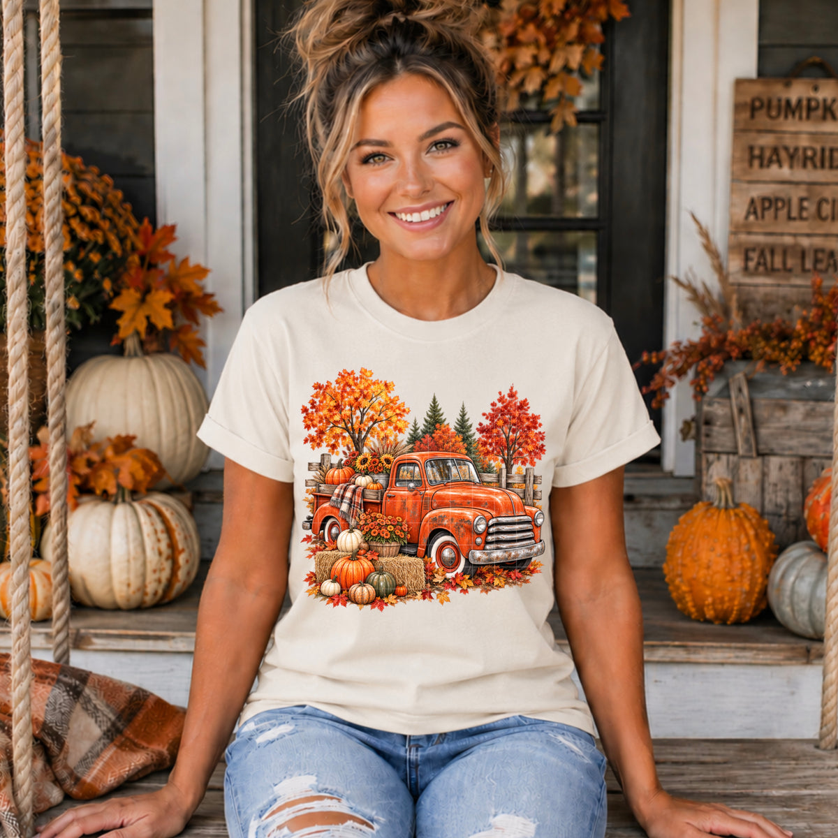 Fall orange truck with pumpkins  (SDD) DTF Transfer