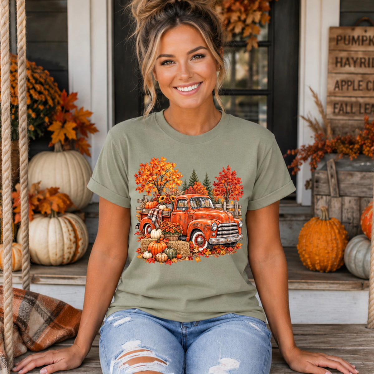 Fall orange truck with pumpkins  (SDD) DTF Transfer