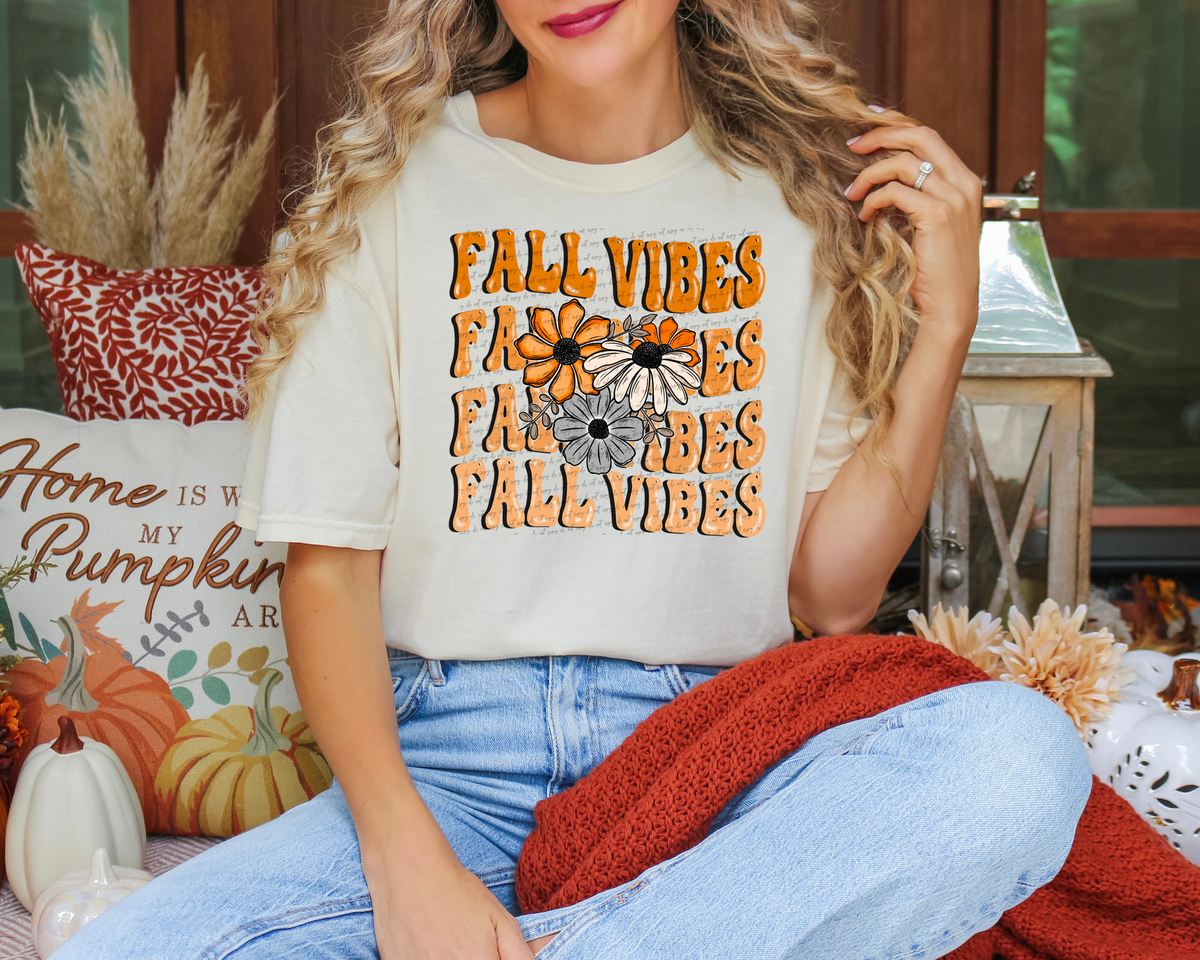 Fall Vibes Flowers Squiggle Letters 59858 DTF Transfer