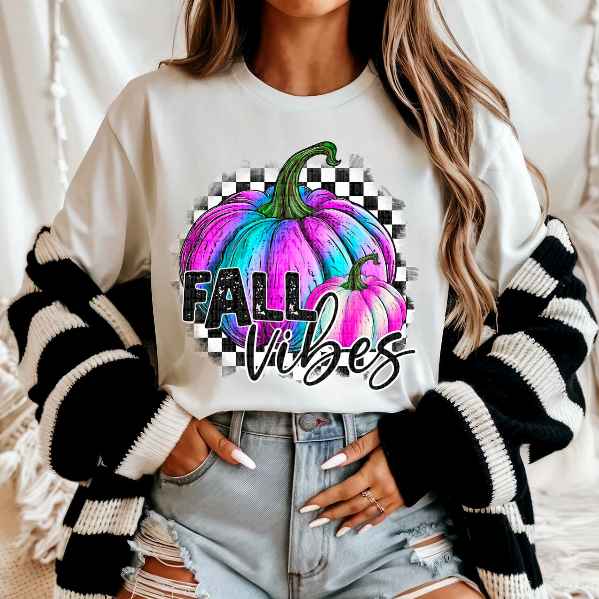 Fall Vibes Pastel With Checkered Background 104101 DTF transfer