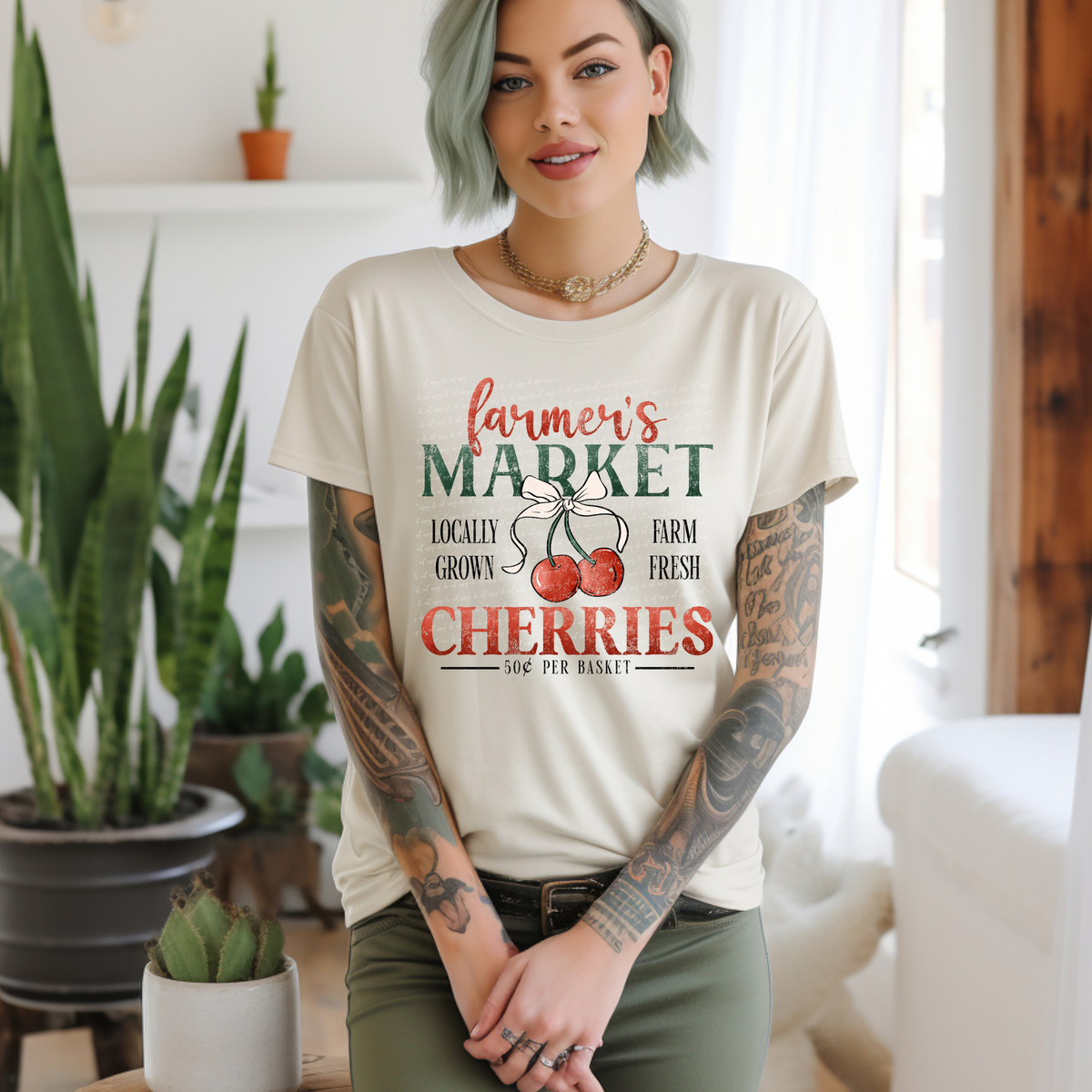 Farmer's Market Locally Grown Farm Fresh Cherries Cherries Grunge 86318 DTF Transfer