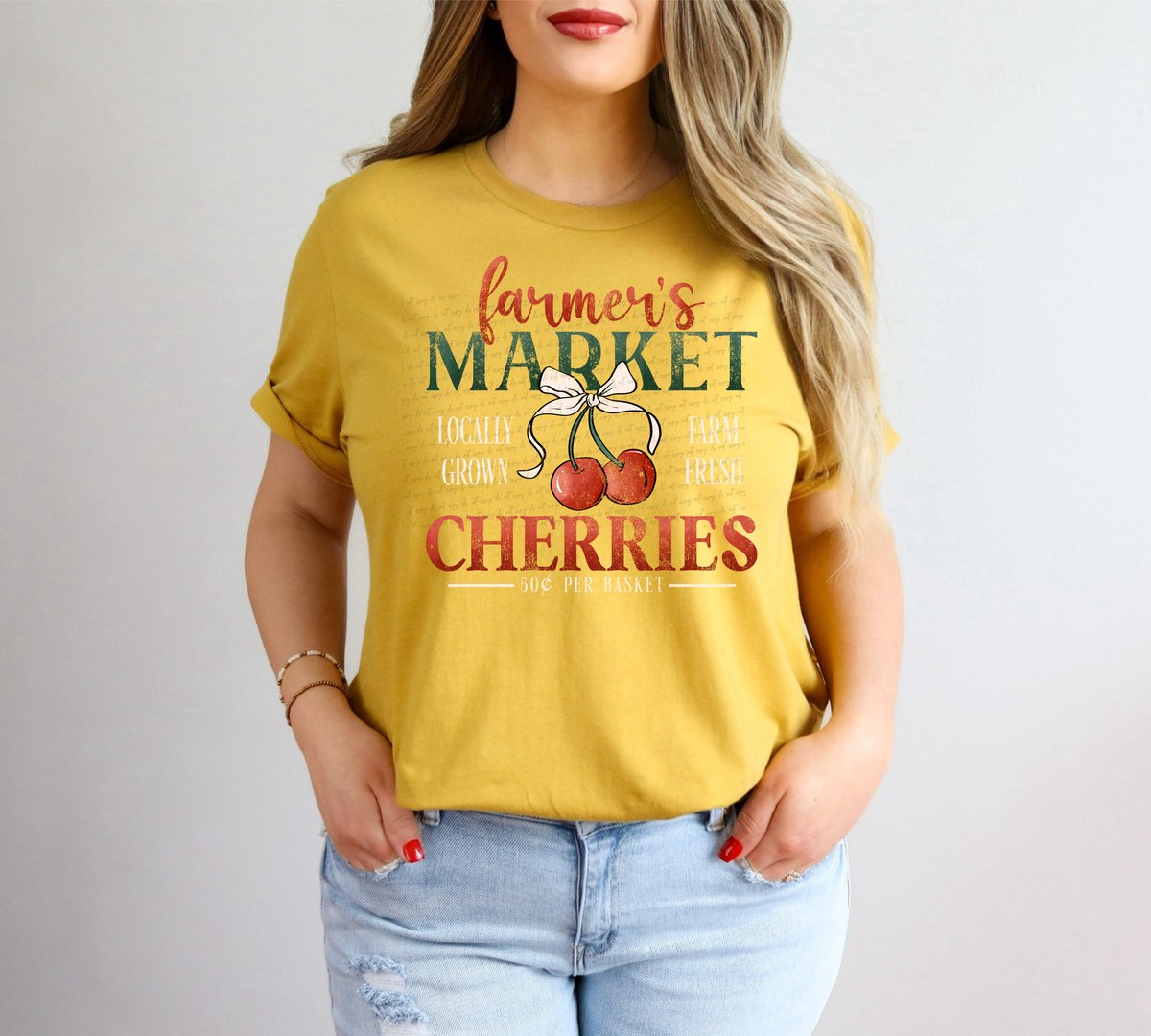 Farmers Market Locally Grown Farm Fresh Cherries White Grunge 86499 DTF Transfer
