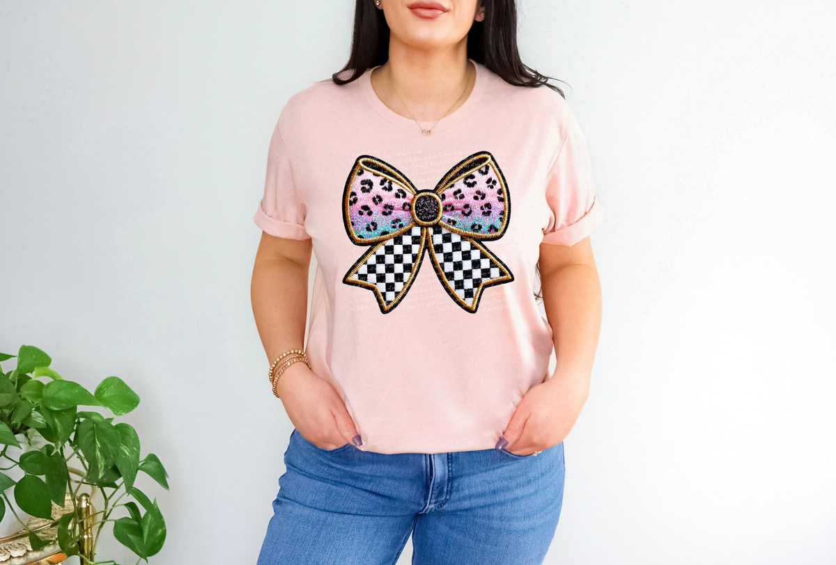 Faux Embroidery Bow Checkered 86002 DTF Transfer