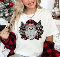 Faux Embroidery Santa Face Red Plaid Candy Corn 61078 DTF Transfer