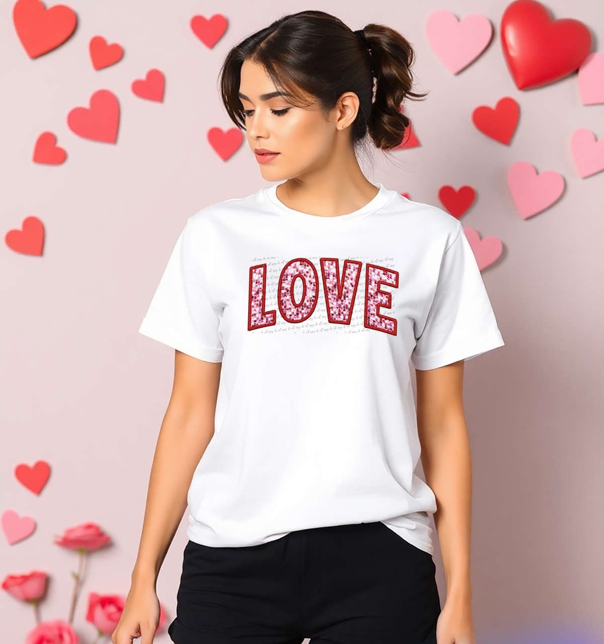 Faux Embroidery Sequins Love 71668 DTF Transfer