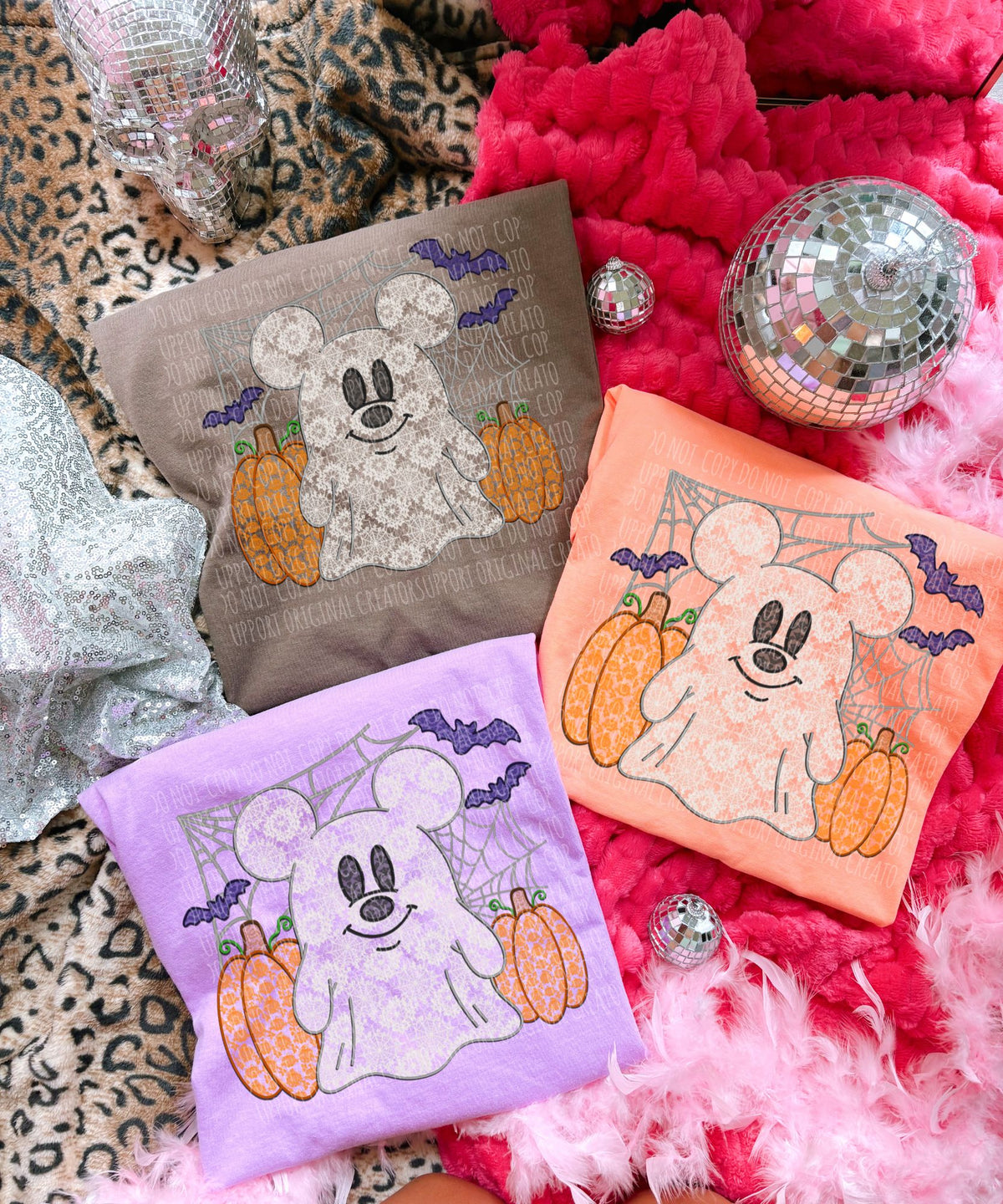 Boy mouse and pumpkins faux lace (Starlight) DTF transfer