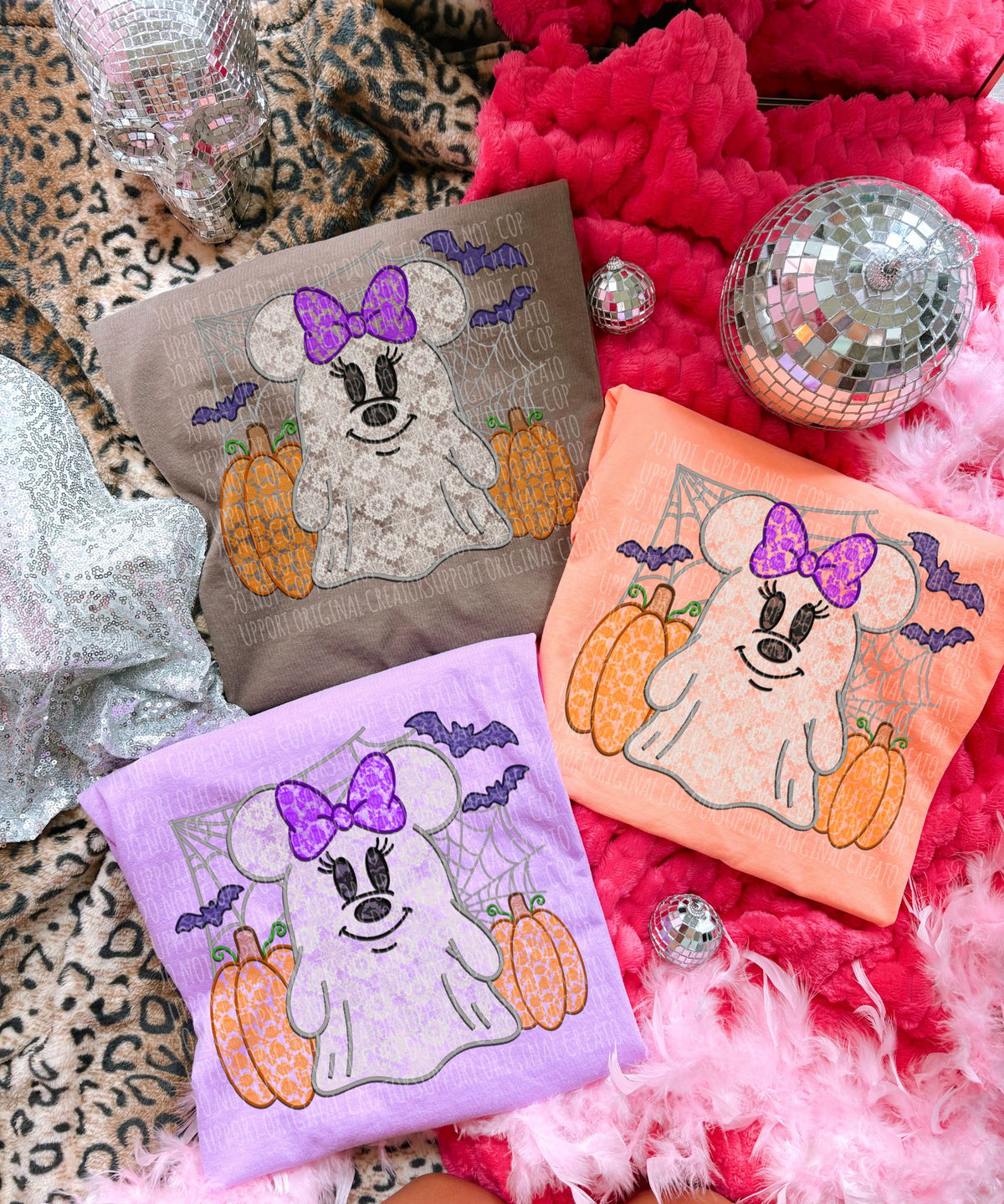 Girl mouse and pumpkins faux lace (Starlight) DTF transfer