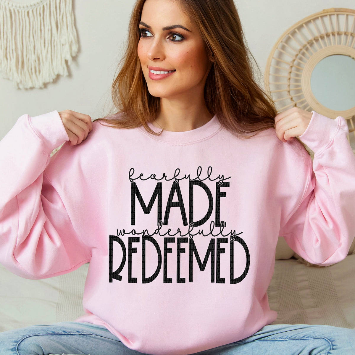 Fearfully made wonderfully redeemed black font (SDD) DTF transfer