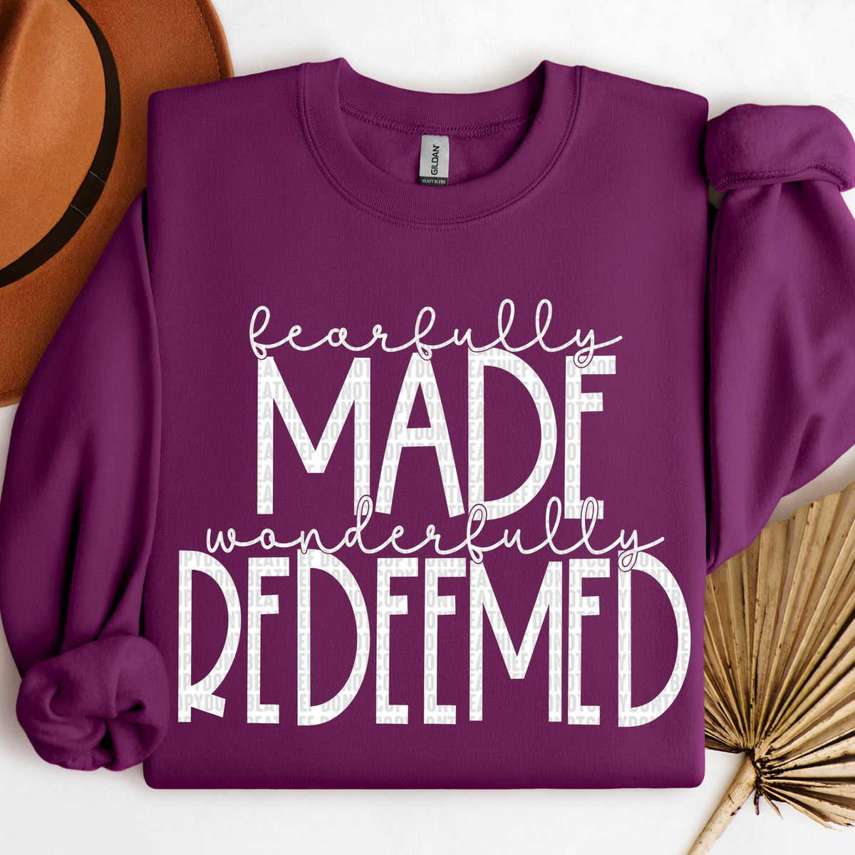 Fearfully made wonderfully redeemed white font (SDD) DTF transfer
