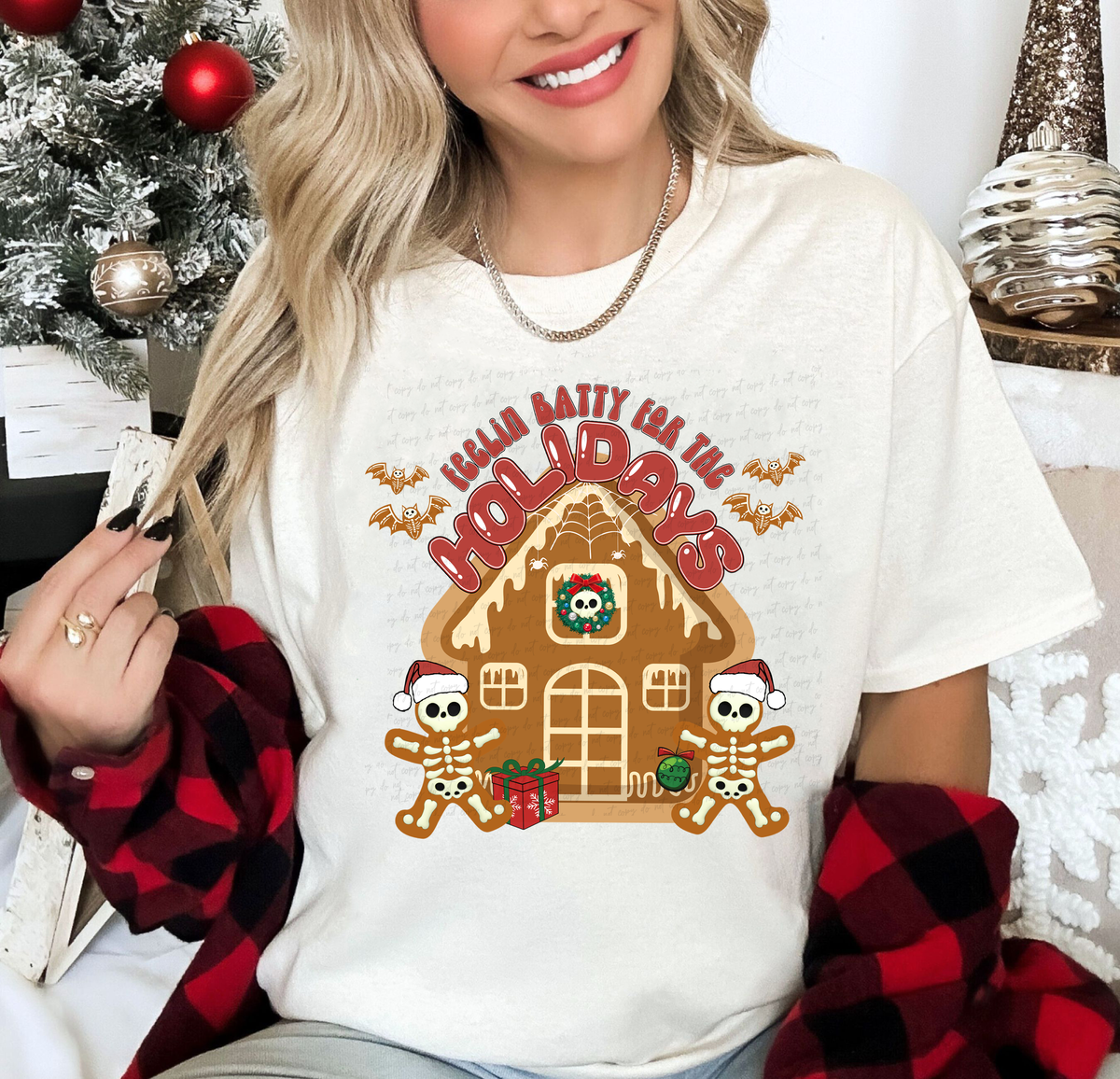Feelin Batty For The Holidays Bats Gingerbread House Gingerbread Skeletons 114994 DTF Transfer