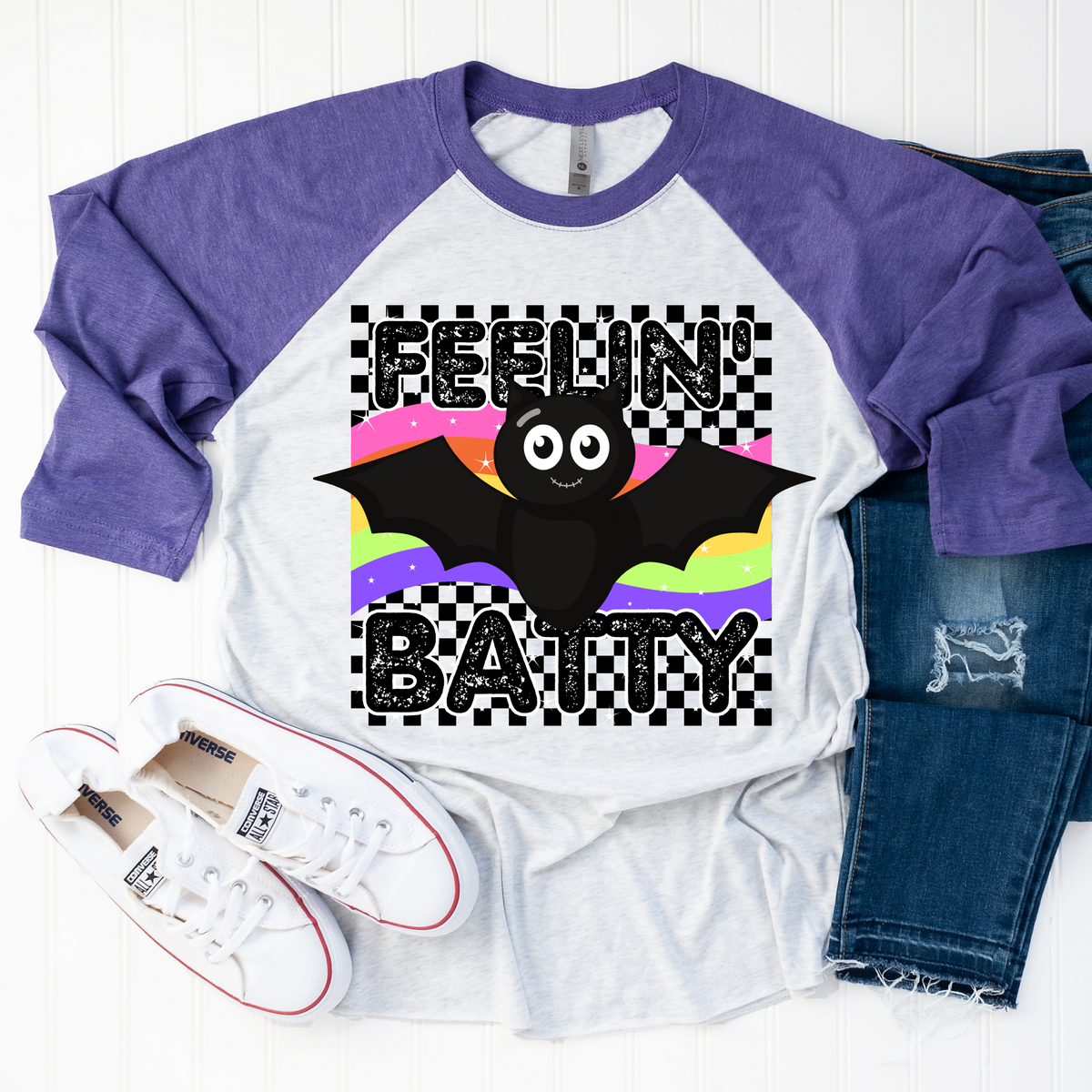 Feelin batty checkered background 10151 DTF TRANSFERS