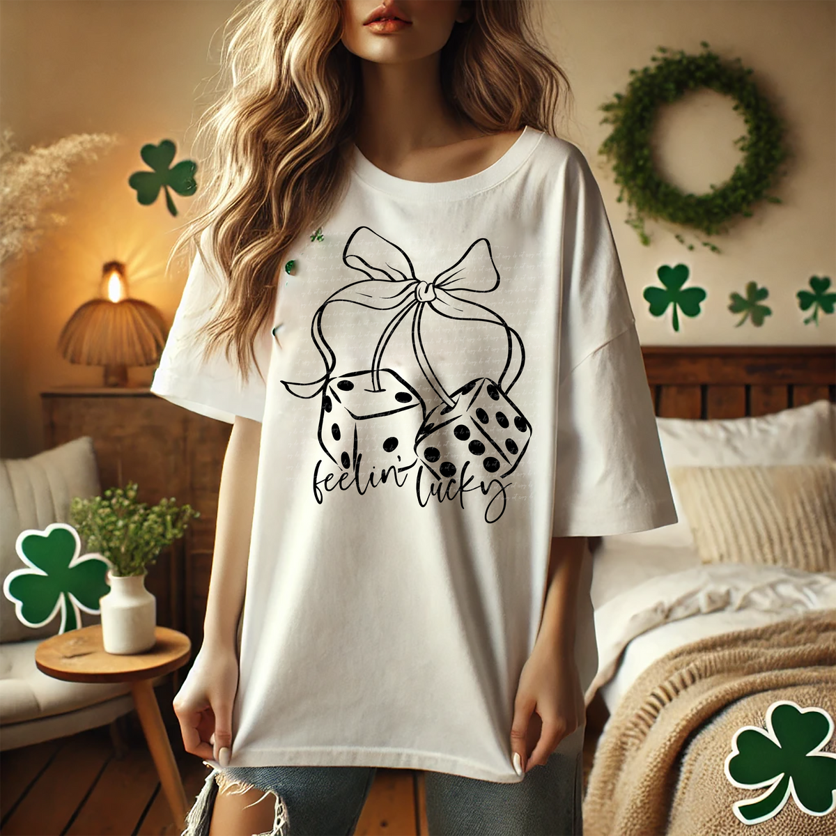 Feelin' Lucky Bow Dice Black 86562 DTF Transfer