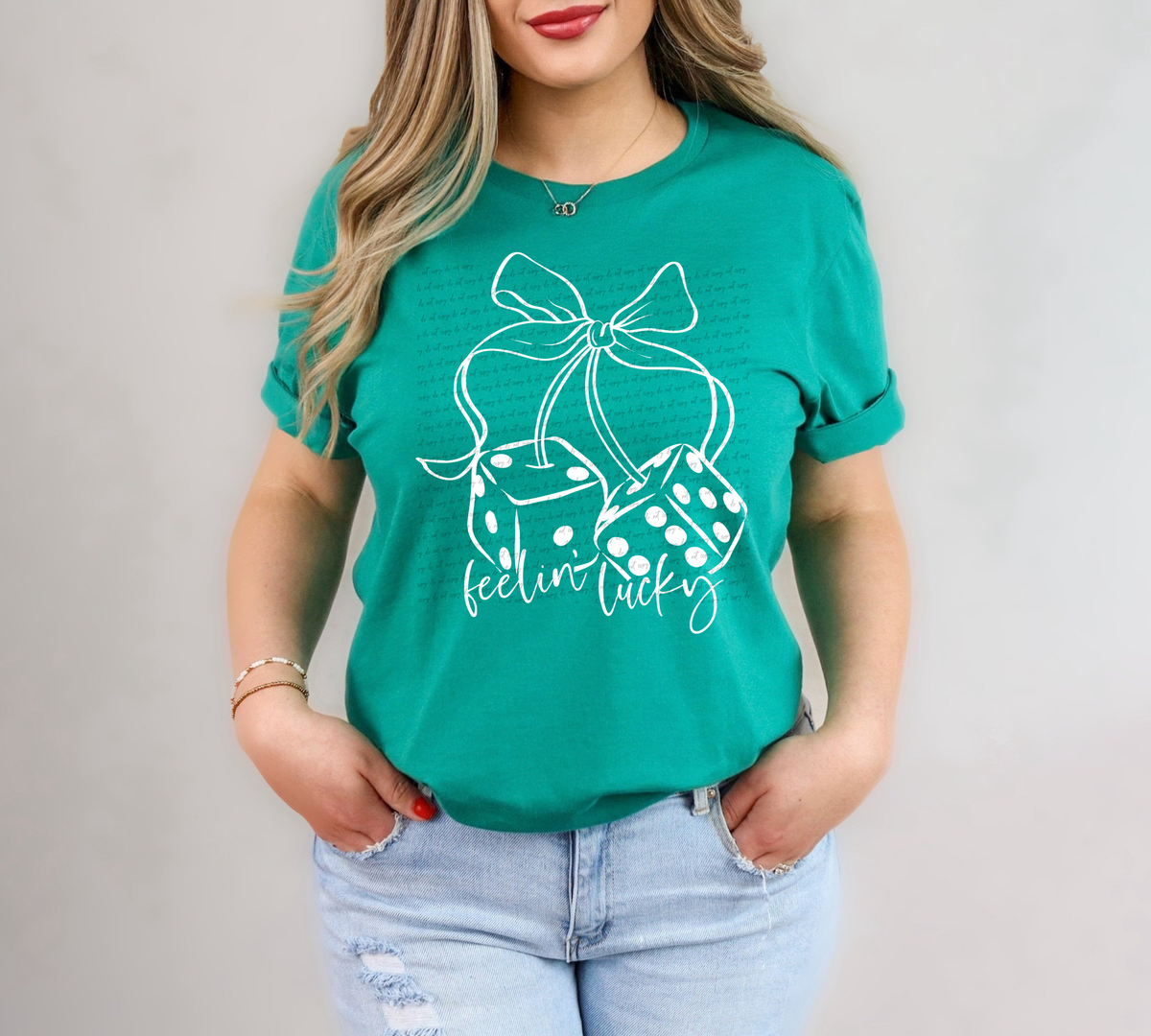 Feelin Lucky Dice Bow White 86679 DTF Transfer