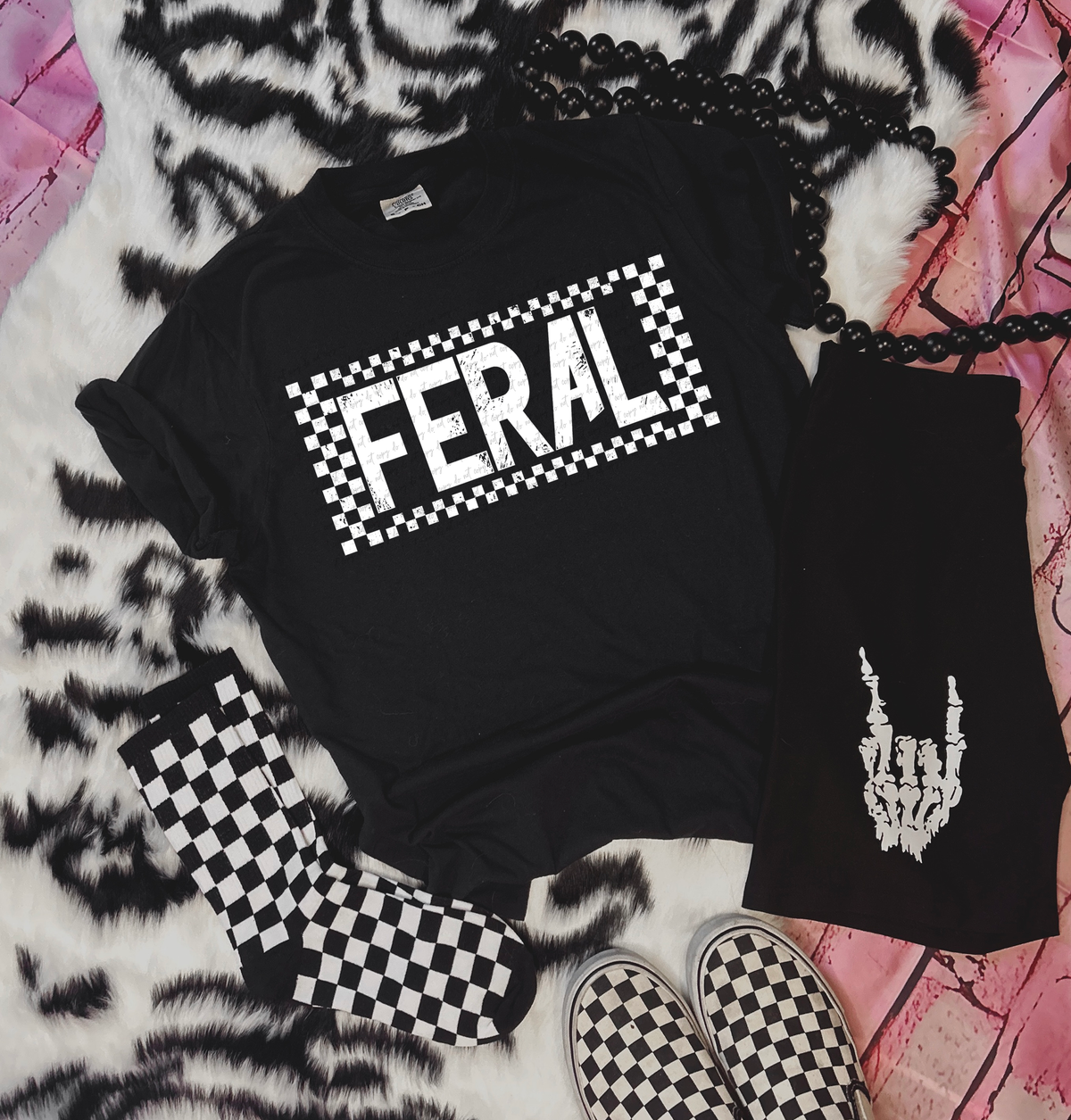 Feral Checkered Frame White Grunge 86394 DTF Transfer