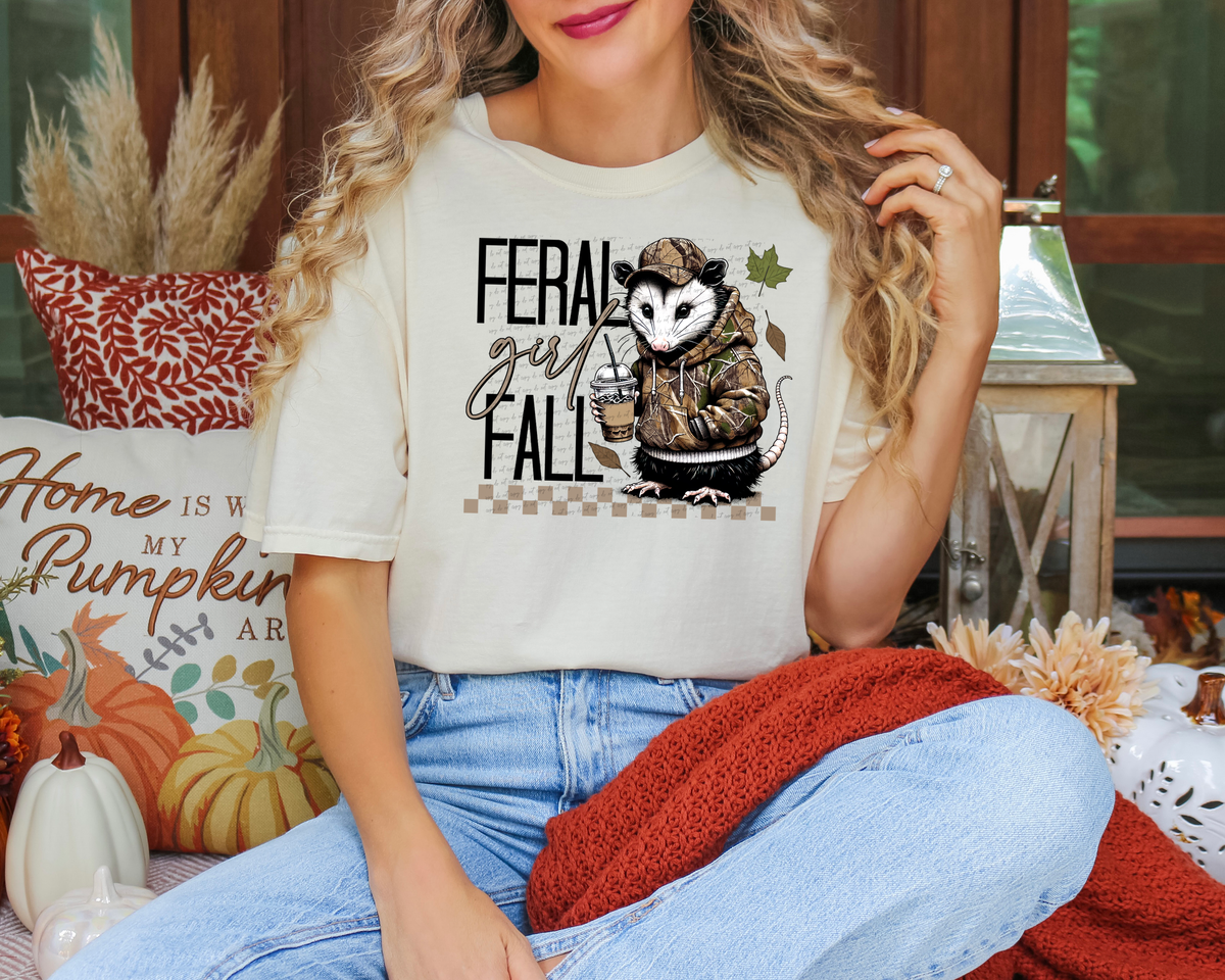 Feral Girl Fall Opossum 63121 DTF transfer