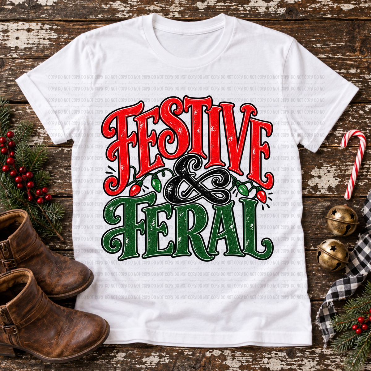 Festive & feral red and green with Christmas lights (Revel) DTF