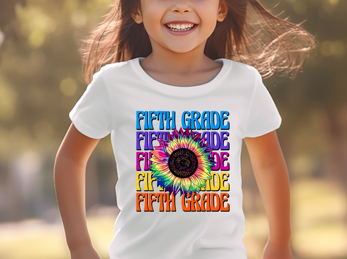Fifth Grade Stacked Tie Dye Sunflower Girl 115762 DTF Transfer