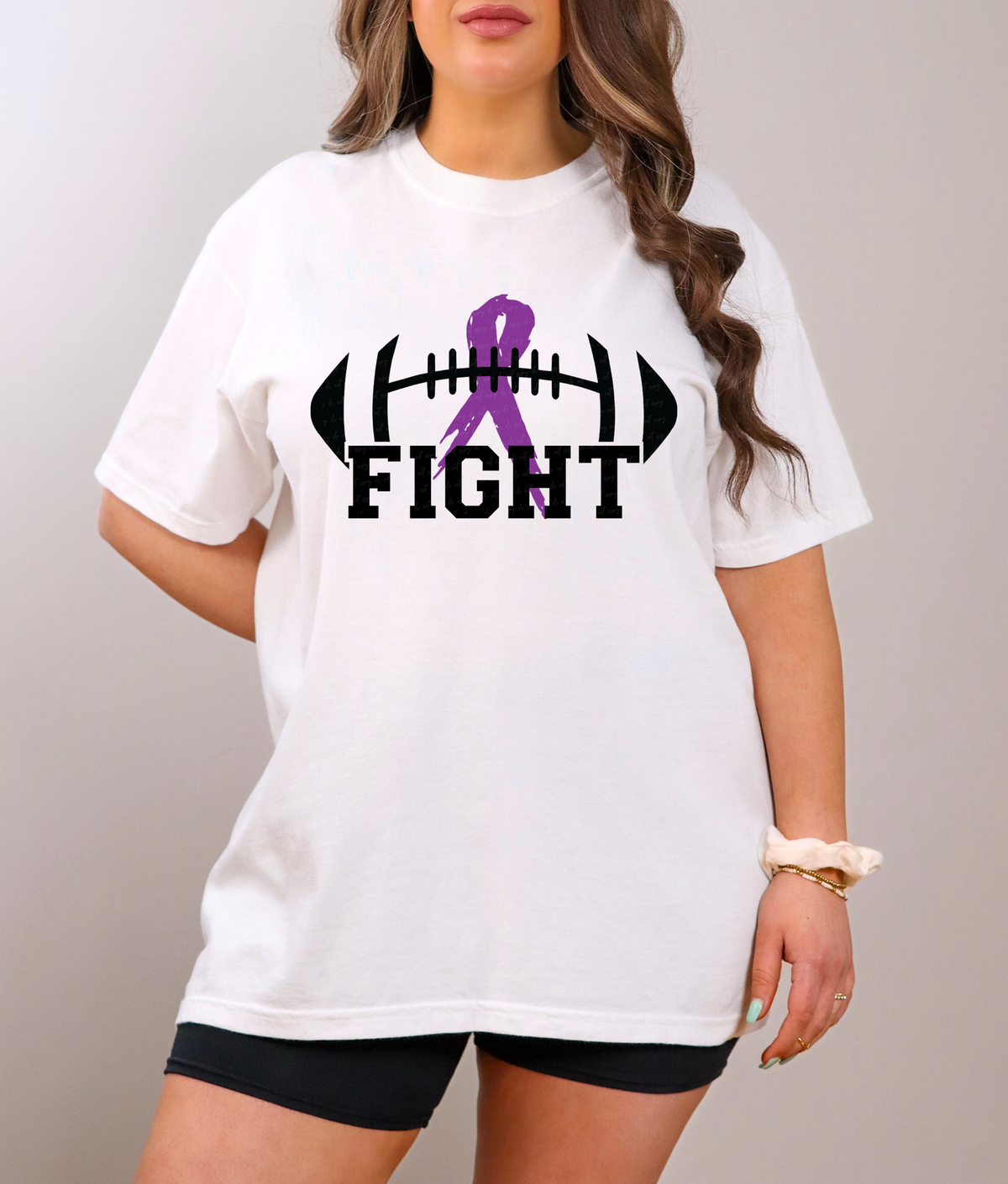 Fight Black Font Football with Purple Ribbon 116050 DTF Transfer