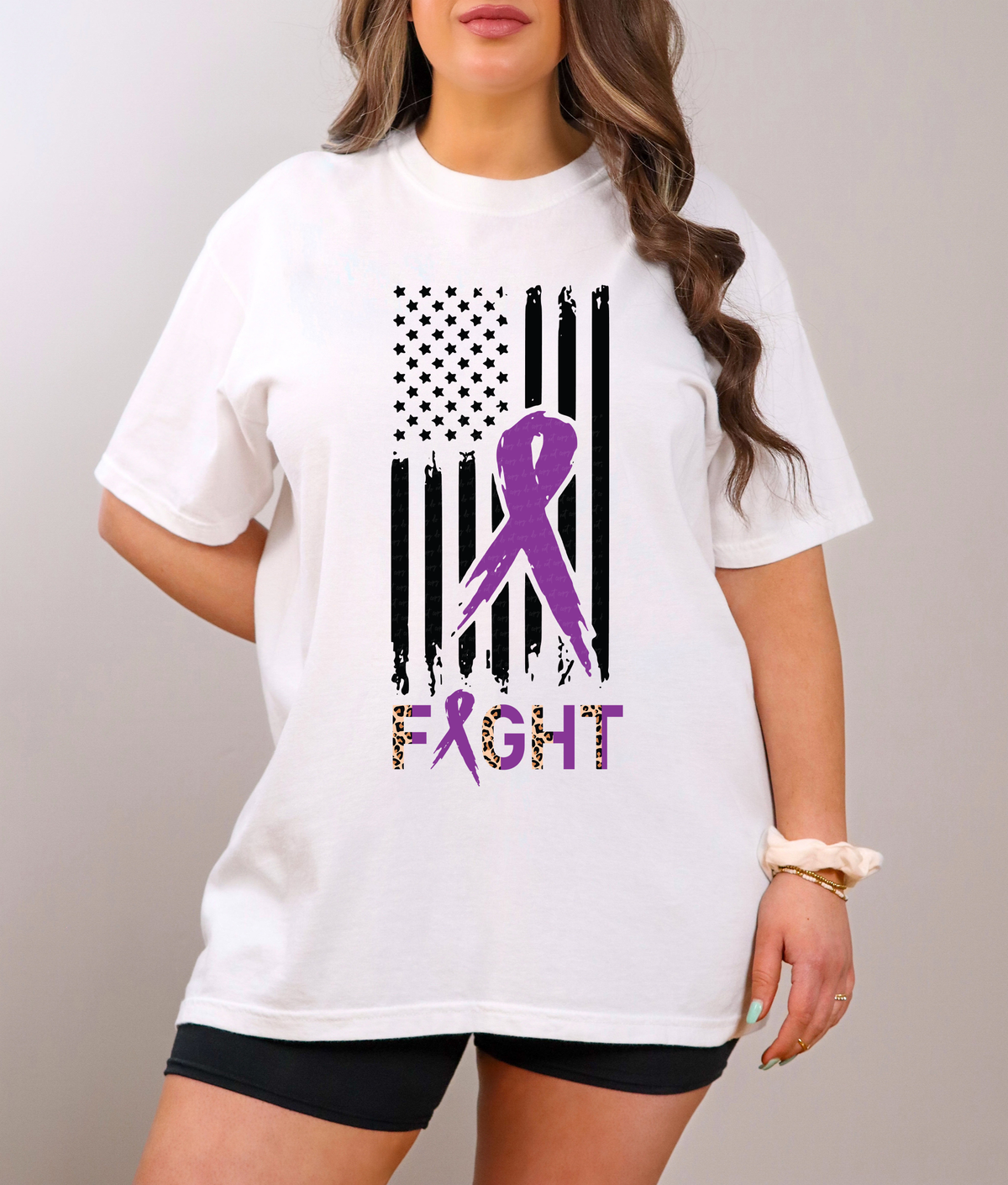 Fight Half Purple Half Leopard Font with Purple Ribbon 116051 DTF Transfer