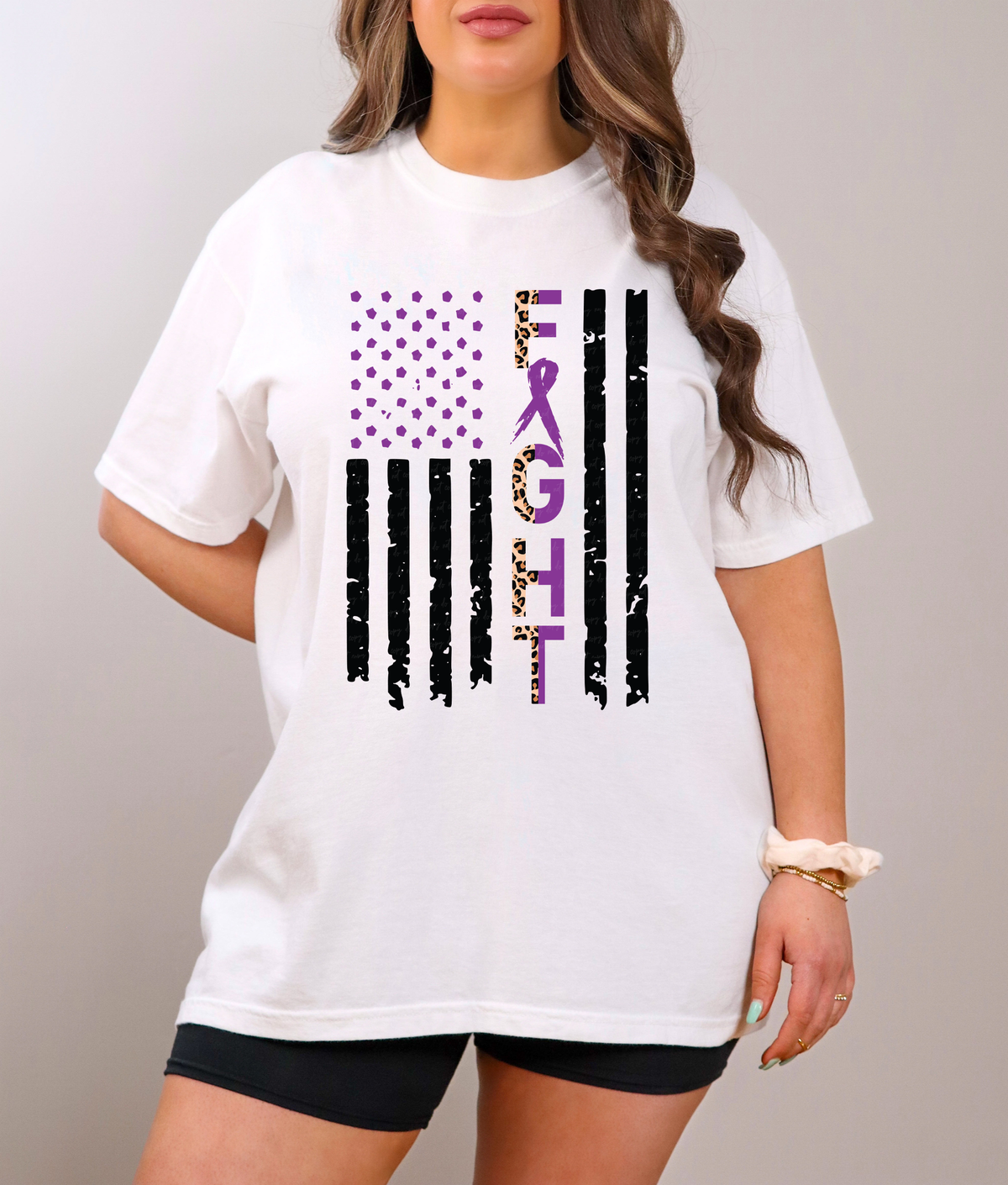 Fight Ribbon Half Purple Half Leopard Font Black Stripes 116052 DTF Transfer