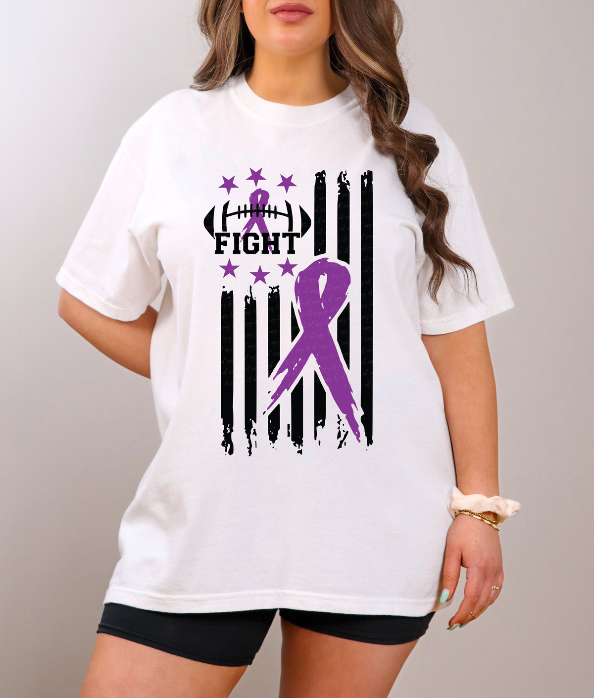Fight with Football Purple Ribbon and Purple Stars with Black Stripes 116054 DTF Transfer