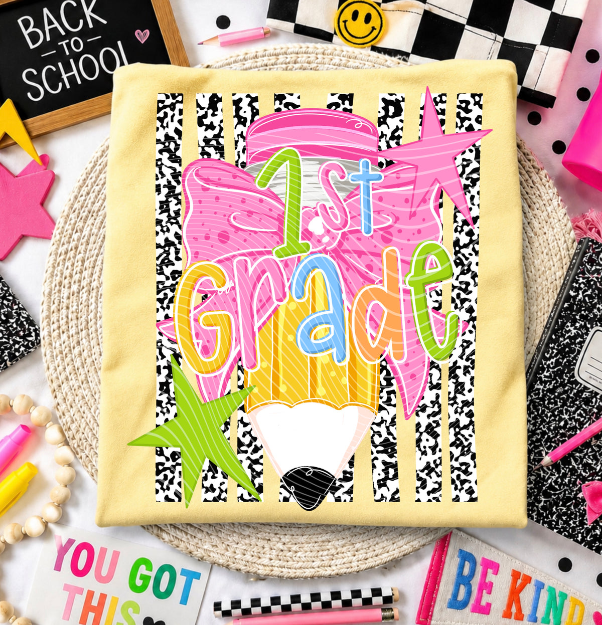 First grade pencil with bow (AG) DTF Transfer