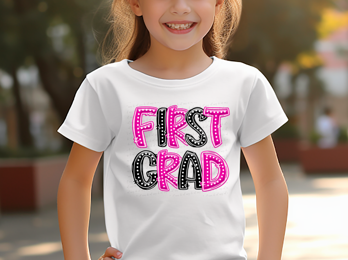 First Grad Black and Pink Font Polka 117913 DTF transfer