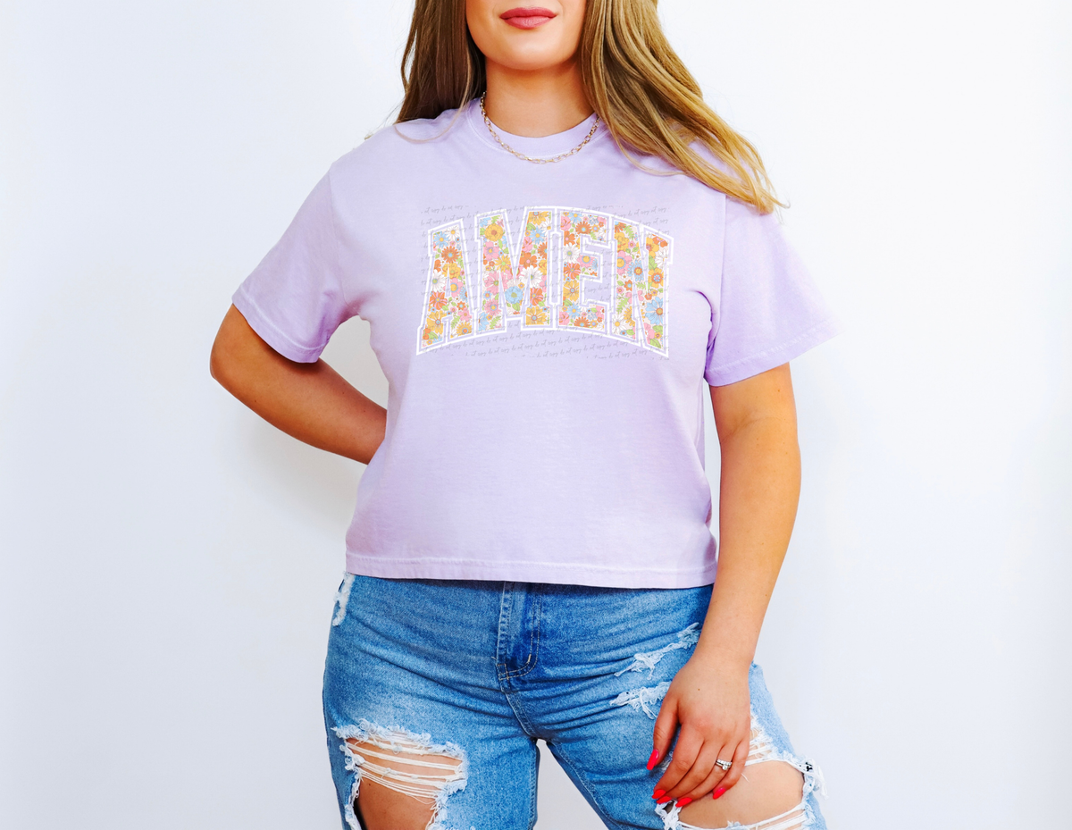 Floral Amen White Outline 86007 DTF Transfer