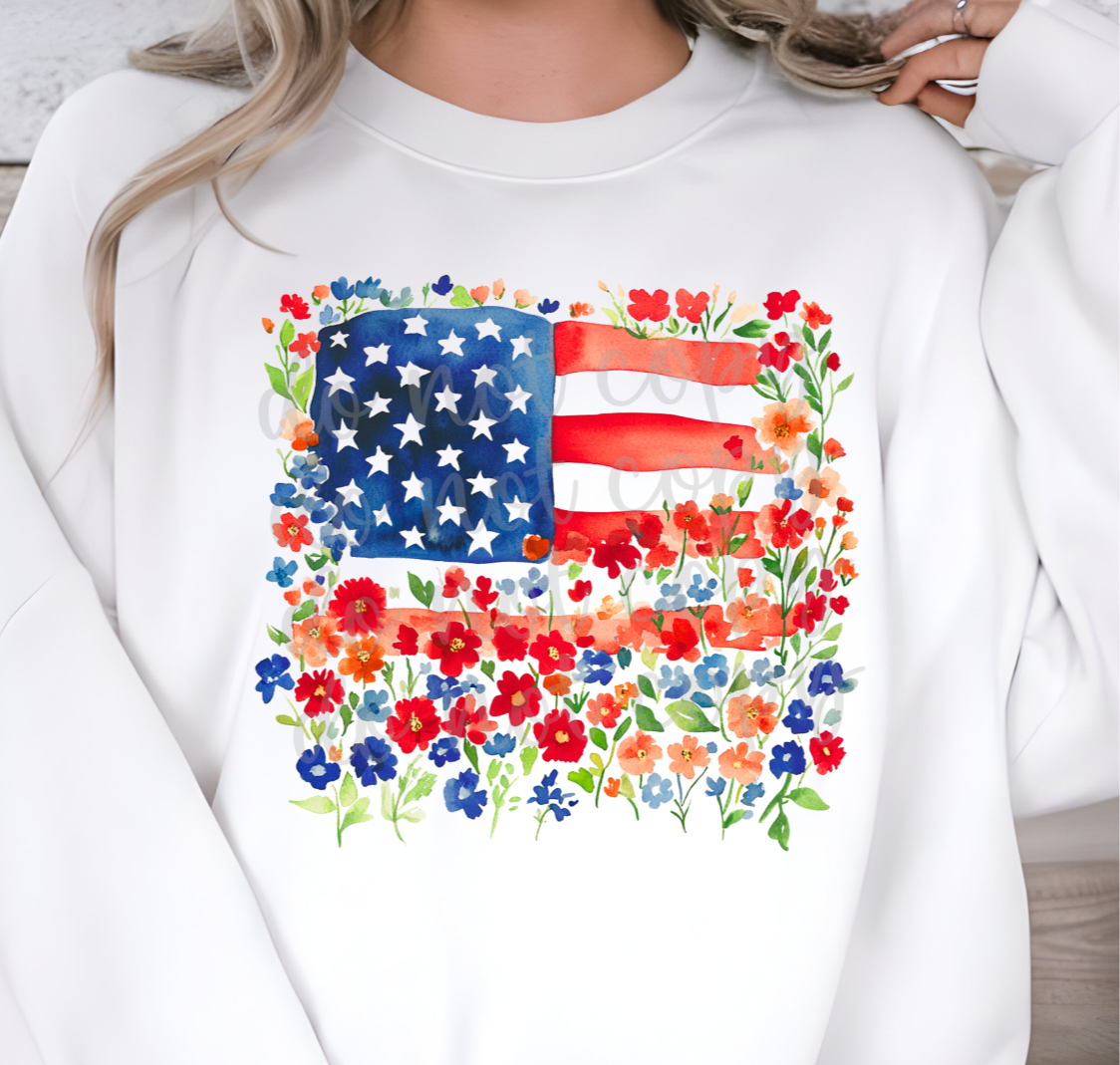 Floral American Flag 1 (PARKER) DTF transfer